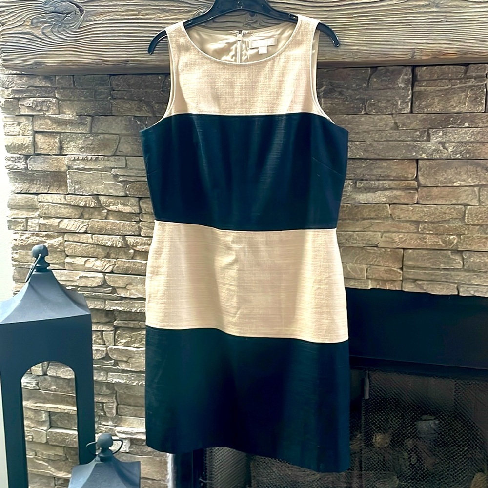 Banana Republic Black and Cream Colorblock Midi Dress